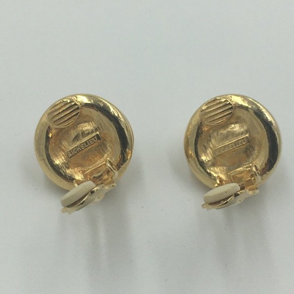 RICHELIEU Round Faux PEARL Cabochon GOLD Tone Vintage Clip-on EARRINGS, NEW - Picture 3 of 6